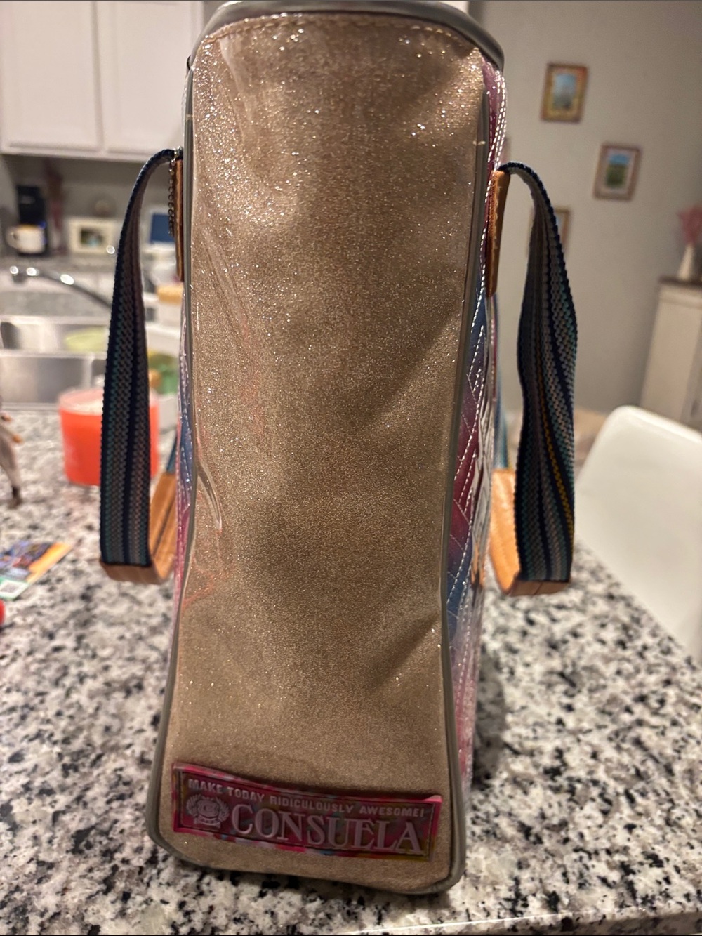 Consuela Pink and Blue Ombre Tote with Striped Handles - Picture 4 of 4